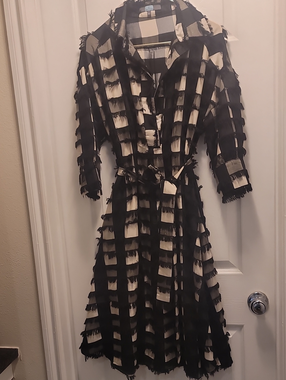 Eva Franco Black And White Long Sleeved Belted Shirt Dress